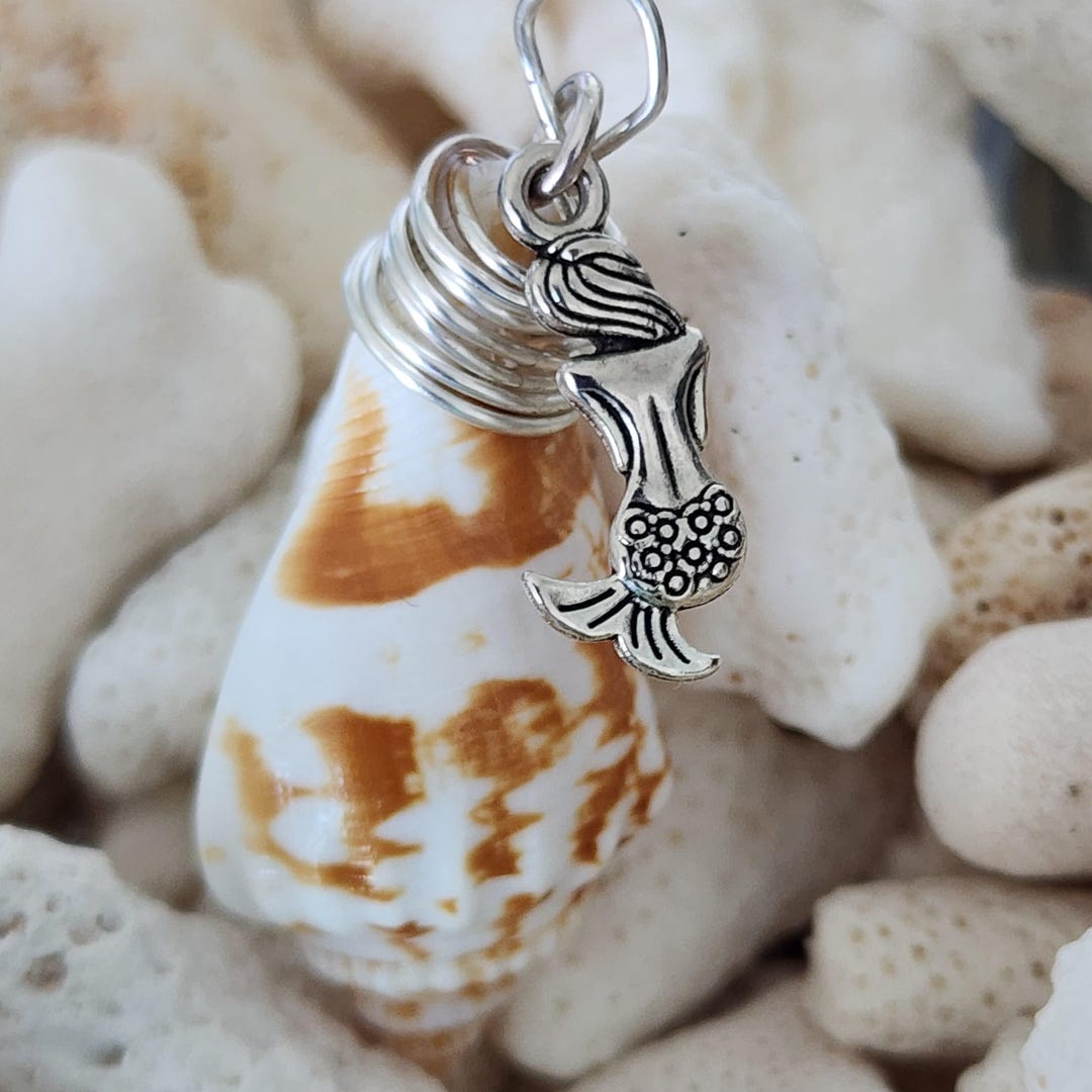 Juvenile Conch Shell With Silver Mermaid Charm. - Etsy