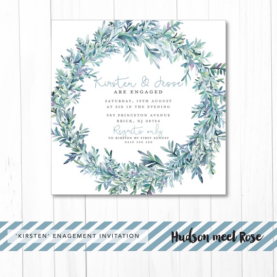 Printable - The 'Kirsten' Wreath Engagement Invitation | Romantic | Watercolor | Winter | Garden Il_570xn