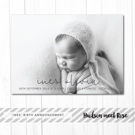 Printable - The 'Ines' Classic Birth Announcement | Baby Thank You Card | Photo | Newborn Card Il_570xn