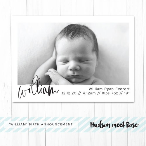 Modern Birth Announcement Photo Baby Announcement Card Etsy