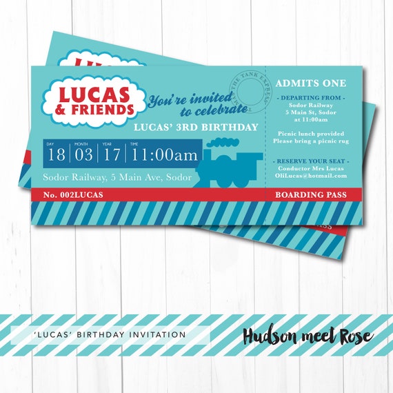 Printable - The 'Lucas' Birthday Invitation | Thomas the Tank Engine | Train | Boarding Pass | Train Ticket Il_570xn