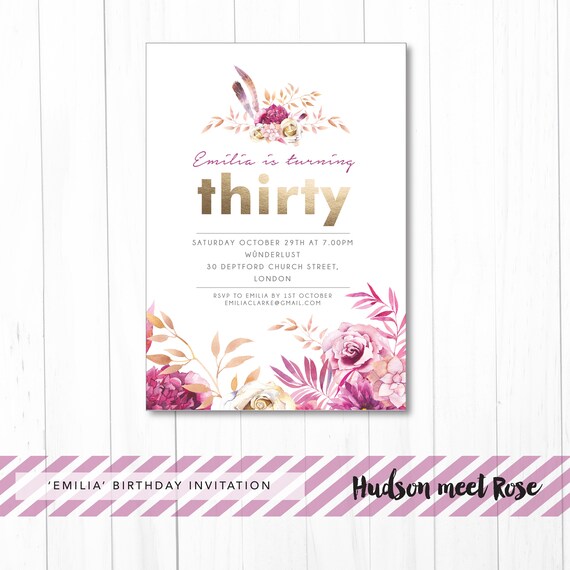 Printable - The 'Emilia' Birthday Invitation | Milestone | Party Invite | 30th Birthday | 40th Birthday | 50th Birthday Il_570xn
