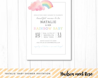 Printable - The 'Natalie' Rainbow Baby Shower Invitation | Gender Neutral | Joint Party | Oh baby | Rain | Baby Sprinkle