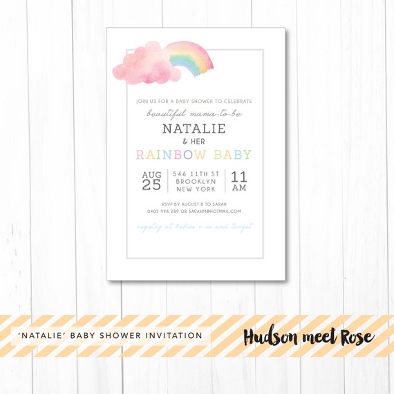 Printable The Natalie Rainbow Baby Shower Invitation Gender