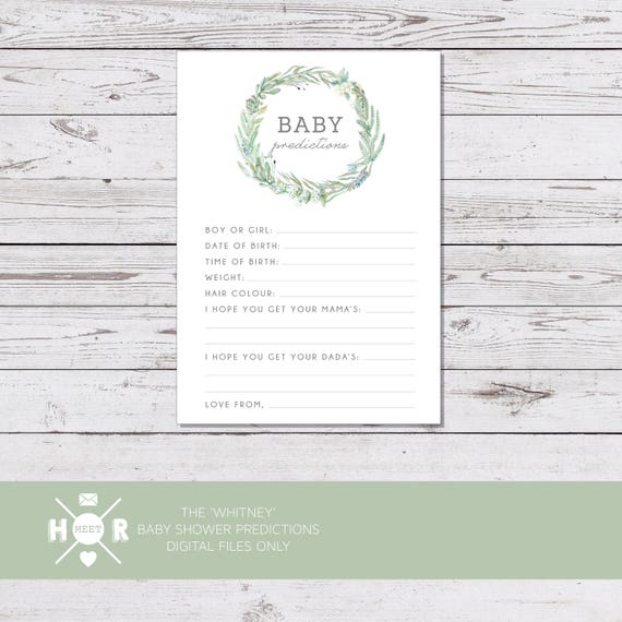 Printable The Whitney Baby Shower Predictions Card Gender