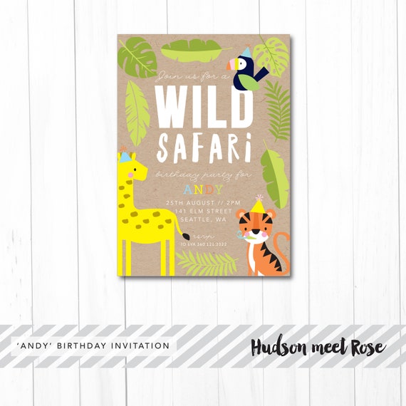 Printable - The 'Andy' Safari | Animal | Birthday Invitation | Baby Shower | Tiger | Toucan | Giraffe | Wild | Wild one Il_570xn