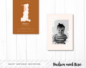 Printable - The 'Daisy' Photo Birthday Invitation | Boho | 1st Birthday | Daisy | Flower | Groovy | 60's | 70's | Retro