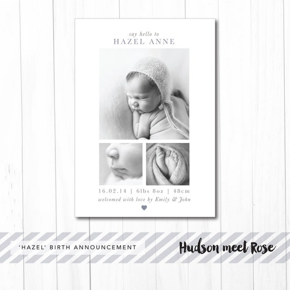 Printable - The 'Hazel' Classic Birth Announcement | Baby Thank You Card | Photo Il_570xn