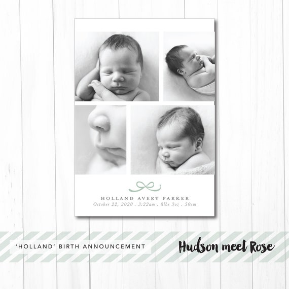 Printable - The 'Holland' Photo Birth Announcement | Baby Birth | Thank You | Newborn | Bow | multiple photo | Photos Il_570xn