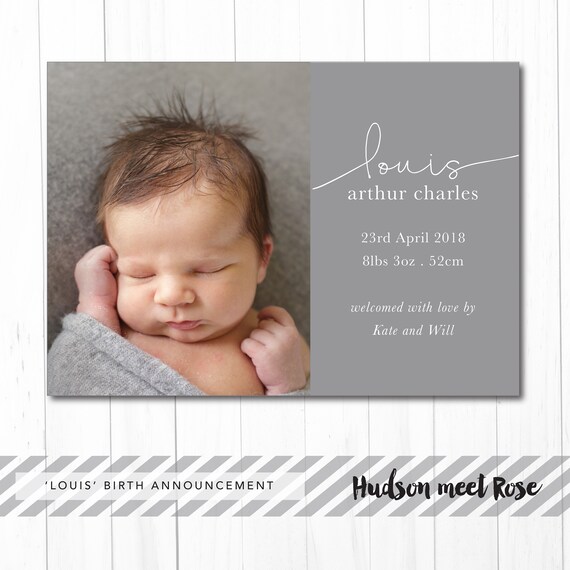 Printable - The 'Louis' Birth Announcement | Baby Birth | Thank You | Classic | Photo | Newborn | Card Il_570xn