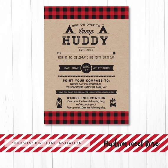Printable - The 'Hudson' Camping | Lumberjack | Woodland | Forest | Outdoor | Adventure Birthday Invitation Il_570xn
