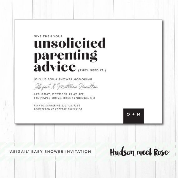 Printable - The 'Abigail' Baby Shower Invitation | Funny | Advice | Parenting Advice | Joint Shower | Co-ed | Gender Neutral Il_570xn
