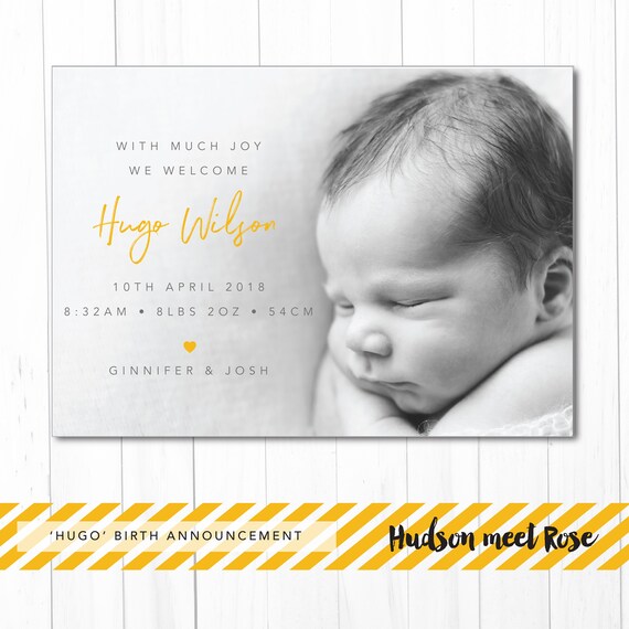 Printable - The 'Hugo' Classic Birth Announcement | Baby Thank You Card | Photo | Newborn | Baby | Announcement | Pregnancy Il_570xn
