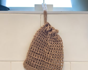 Handgemachte Gehäkelte Kordelzug Tasche aus Hanf - nachhaltige Geschenkbeutel, Organizer