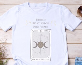 High Priestess Tarot Card Shirt, Tarot Card Tee, Tarot Card Gift, Astrology Boho Shirt, Triple Moon Tshirt, Goddess T-shirt