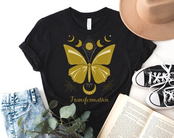 Transformation Butterfly Moon T-Shirt, Butterfly Shirt, Mystical Tarot T shirt , Moon Cycle tee, Occult tshirt, Goddess shirt, Witchy tshirt