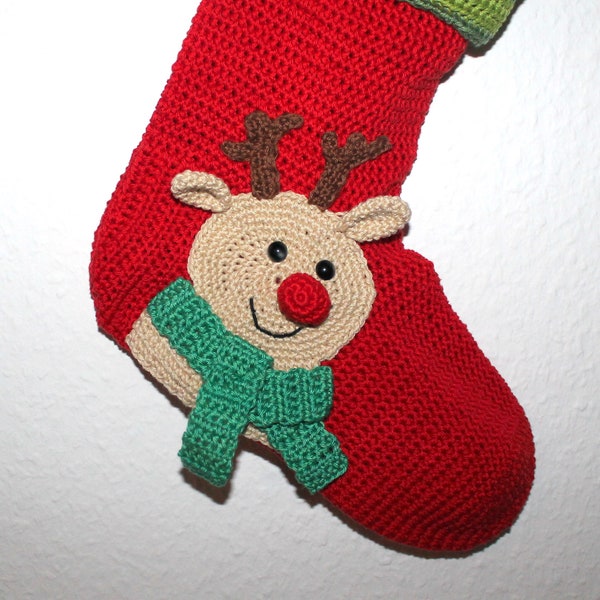 xmas stocking reindeer crochet pattern english version
