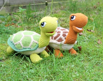 green and brown turtles package, crochet pattern in english