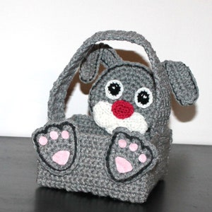 Easter bunny basket in gray crochet pattern
