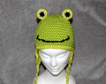 Crochet a Frog Hat – Earflap Hat with Big Frog Eyes and Braided Ties (EN & DE)