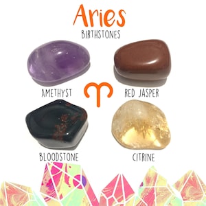 Aries Birthstone Gemstone Kit (21 March - 19 April) 4 Tumbled Stones with Info Card and Velvet Bag