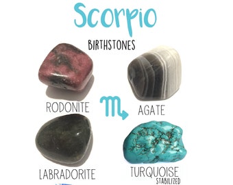 Scorpio Birthstone Gemstone Kit (23 October - 21 November) 4 Tumbled Stones with Info Card and Velvet Bag