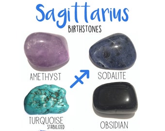 Sagittarius Birthstone Gemstone Kit (22 November – 21 December) 4 Tumbled Stones with Info Card and Velvet Bag