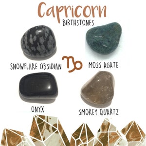 Capricorn Birthstone Gemstone Kit (22 December - 19 January) 4 Tumbled Stones with Info Card and Velvet Bag