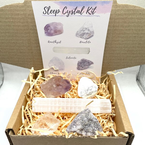 Sleep kit Natural Raw Gemstones with Information Card Gift Box