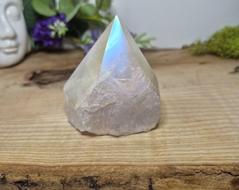 Raw Rose Quartz  Angel Aura with Polished Point | Natural Cluster | Angel Aura Crystal | Healing Stone | Meditation & Home Decor Gift