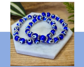 Blue Evil Eye Bracelet – Glass Beads | Protection & Positive Energy Jewelry