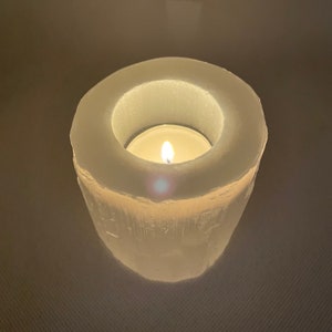 Selenite cylinder t-light candle holder for clarity