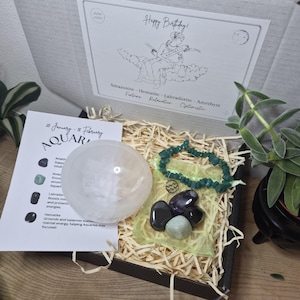 Zodiac Birthstone Gemstone Kit, Crystal Gift Set, Birthstone Bracelet with Tumbled Stones & Selenite Bowl, Astrology Self Care Kit. image 11