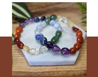 Chakra Bracelet Red Jasper, Carnelian, Citrine, Clear Quartz, Aventurine, Blue Lace Agate, Sodalite, Amethyst | Healing & Energy Alignment