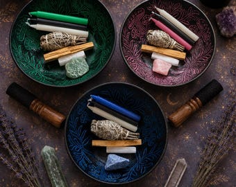Witchy Mushroom Singing Bowl Set | Crystal Cleansing Bowl | Ritual Gift Set | Sage, Palo Santo & Candle Altar Decor | Spiritual Gift