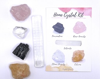 Kit de cristal pour la maison ensemble cadeau de pierres précieuses brutes naturelles brutes avec fiche d'information