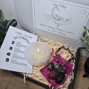 Zodiac Birthstone Gemstone Kit, Crystal Gift Set, Birthstone Bracelet with Tumbled Stones & Selenite Bowl, Astrology Self Care Kit. image 16