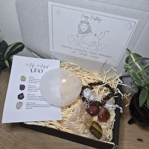 Zodiac Birthstone Gemstone Kit, Crystal Gift Set, Birthstone Bracelet with Tumbled Stones & Selenite Bowl, Astrology Self Care Kit. image 2