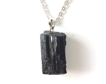 black tourmaline pendant with silver plated chain