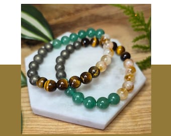Abundance & Good Luck Bracelet – Tiger Eye, Citrine, Aventurine and Pyrite | Prosperity Crystal Jewelry