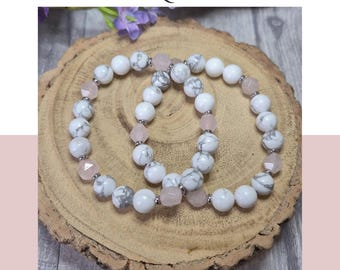 Tranquility & Emotional Healing Bracelet – Rose Quartz and Howlite | Calming Crystal Jewelry