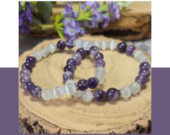 Spiritual Clarity & Peace Bracelet – Amethyst and Selenite | Healing Crystal Bracelet