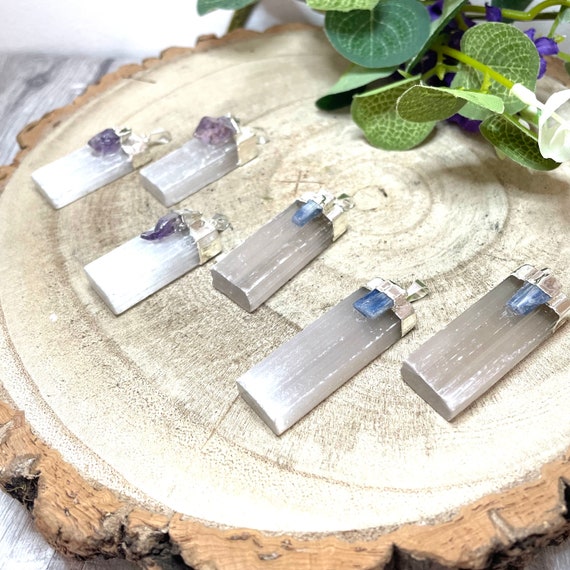 Selenite Pendant w/ Silver Plated top Selenite Pendant w/ Silver Plated top