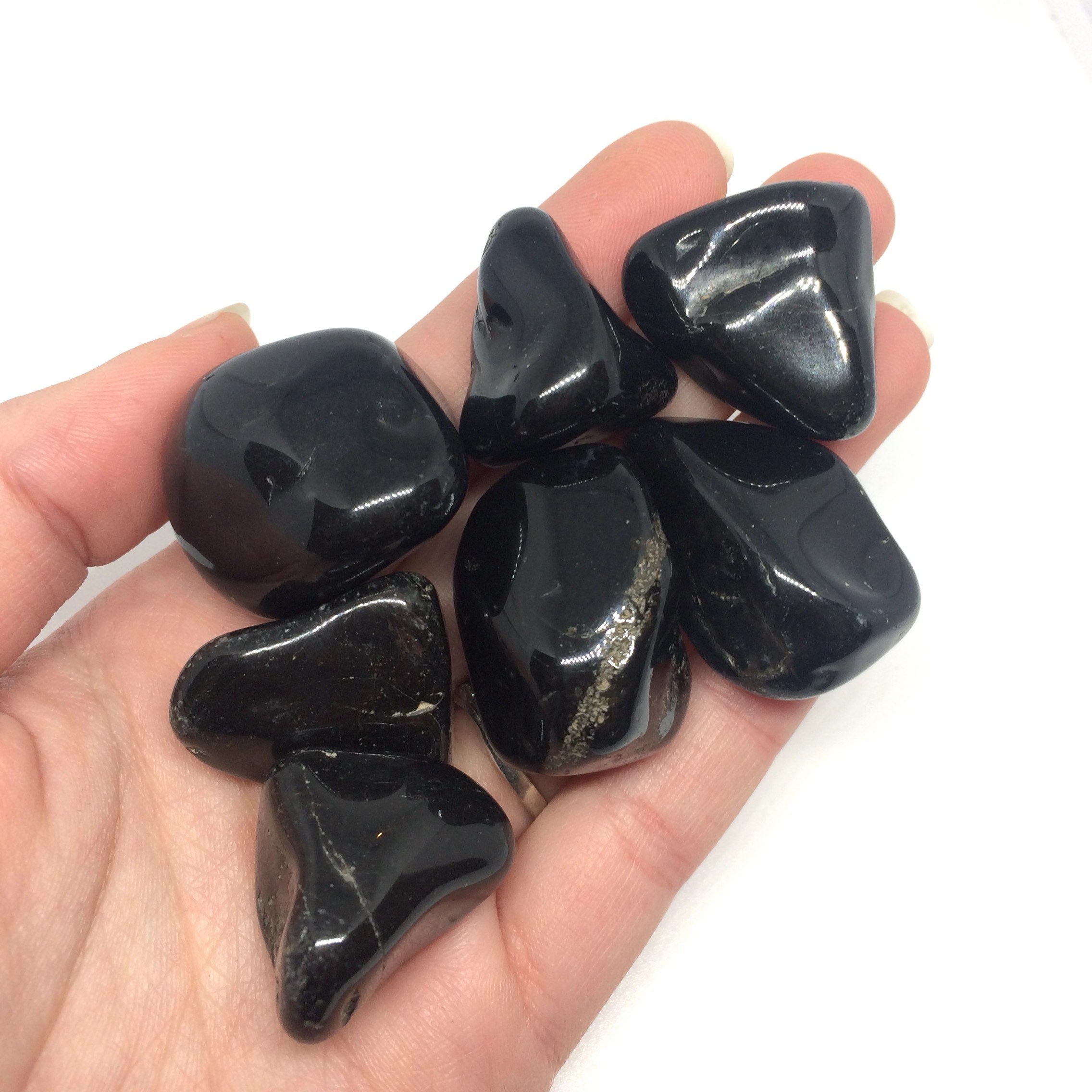 Black Onyx Tumbled Stones, Extra Large, 20 to 24 grams, 1 to 1-1/4 inches
