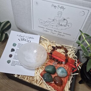 Zodiac Birthstone Gemstone Kit, Crystal Gift Set, Birthstone Bracelet with Tumbled Stones & Selenite Bowl, Astrology Self Care Kit. image 14