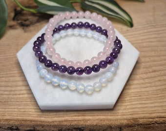 6mm Natural Gemstone Beaded Bracelet | Crystal Stretch Bracelet | Amethyst, Rose Quartz, Labradorite, Lapis, Amazonite & More