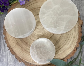 Selenite Circle Thick Plate Natural For Charging Crystals & Clarity 65mm-100mm
