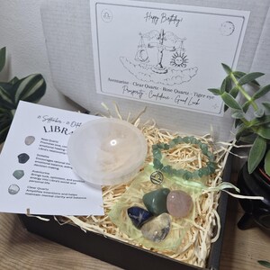 Zodiac Birthstone Gemstone Kit, Crystal Gift Set, Birthstone Bracelet with Tumbled Stones & Selenite Bowl, Astrology Self Care Kit. image 17