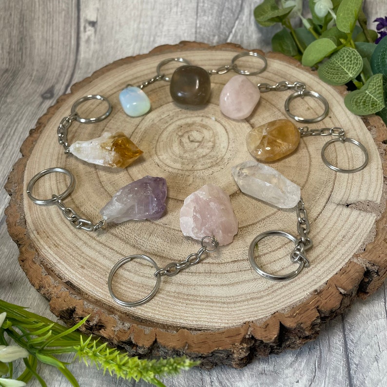 Gemstone points or tumbled stone keyrings image 1