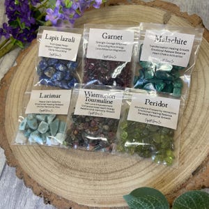 Spell or Candle Gemstones Lapis Larimar peridot Garnet malachite tumbled chips small 20 grams